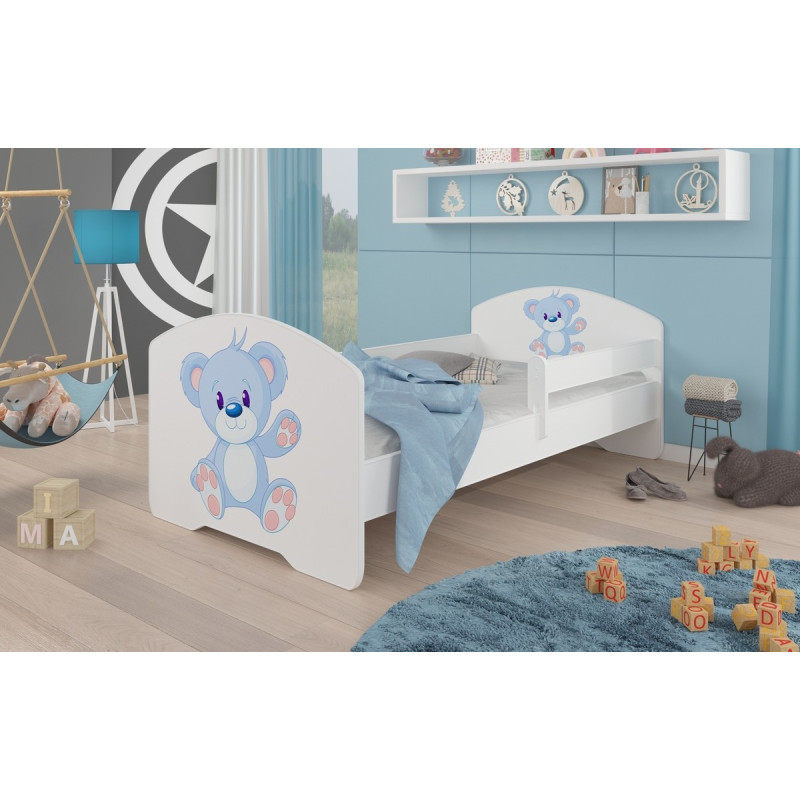 Łóżko PEPE + barierka J9 Niebieski Miś ADRK FURNITURE