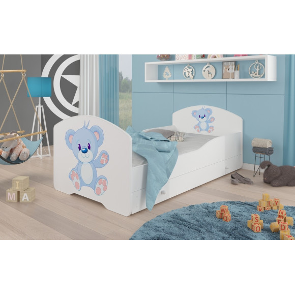 Łóżko PEPE + barierka J9 Niebieski Miś ADRK FURNITURE