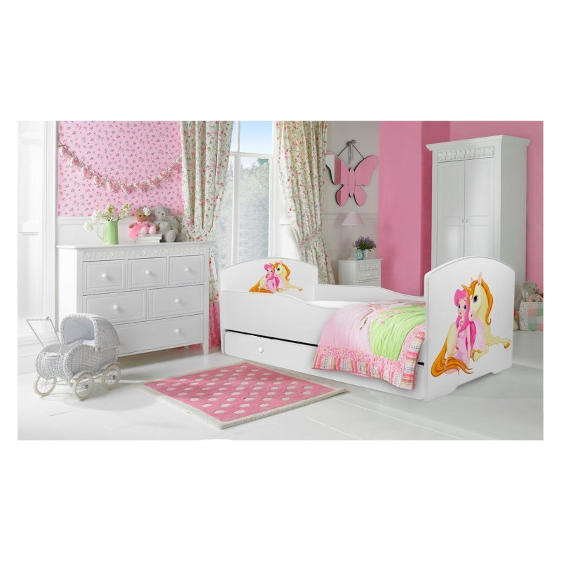 Łóżko PEPE + barierka J21 Dziewczynka_Jednorożec ADRK FURNITURE