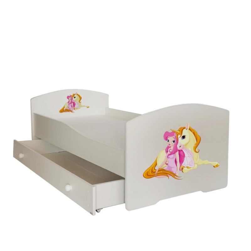 Łóżko PEPE + barierka J21 Dziewczynka_Jednorożec ADRK FURNITURE
