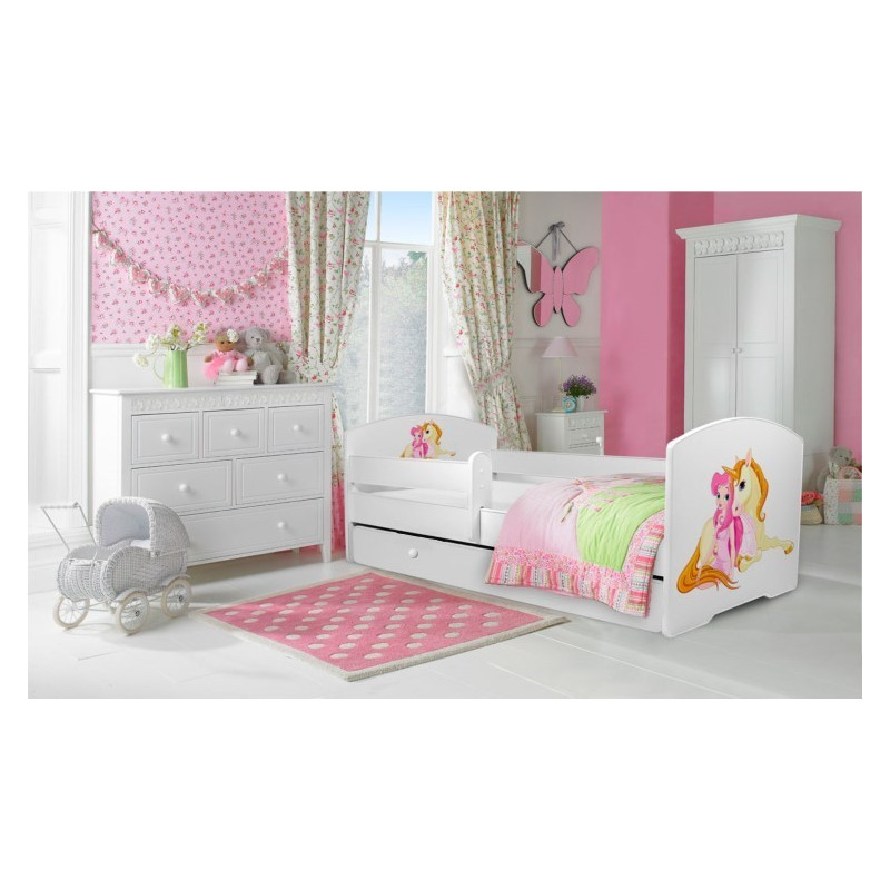 Łóżko PEPE + barierka J21 Dziewczynka_Jednorożec ADRK FURNITURE